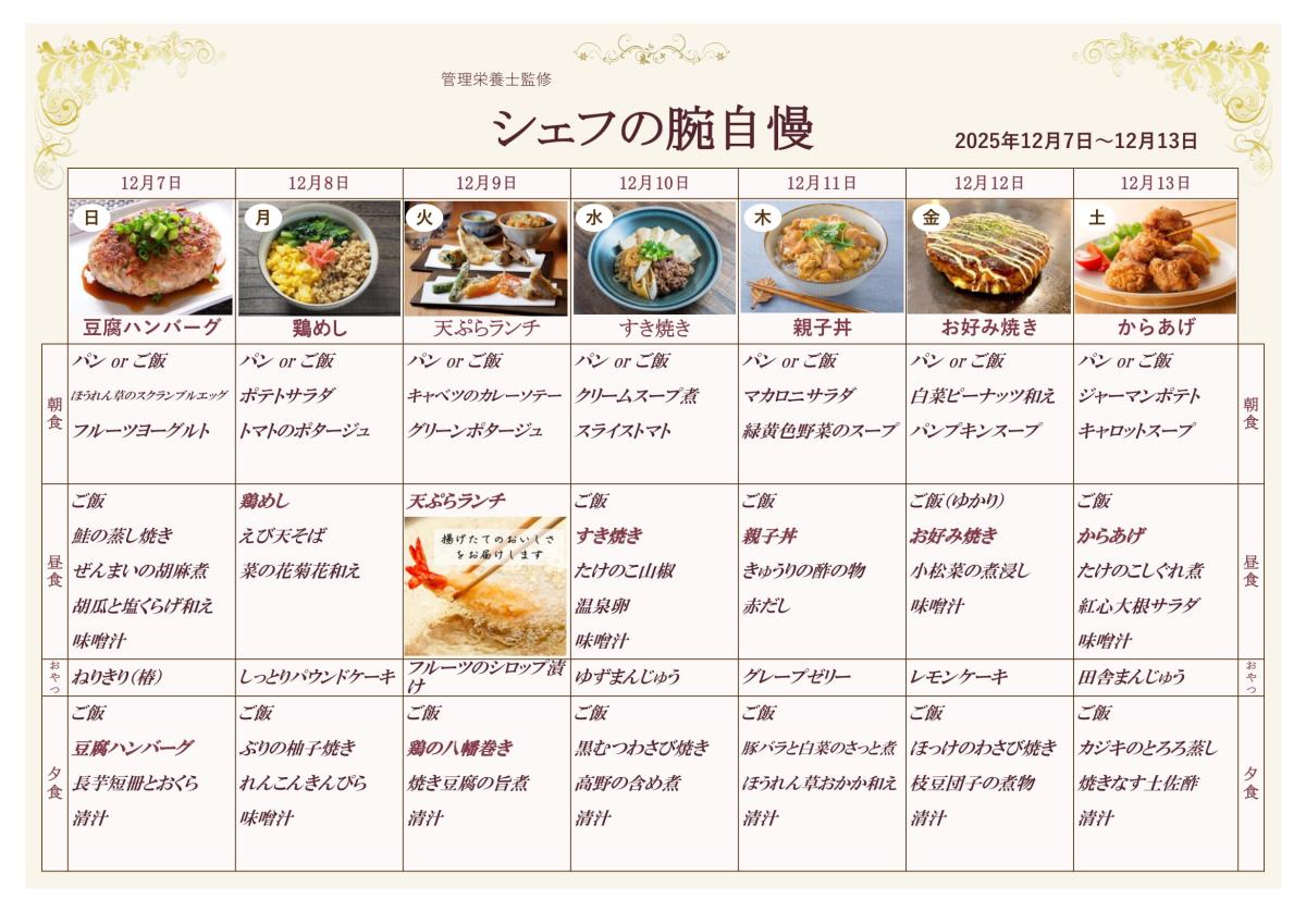 週間献立表